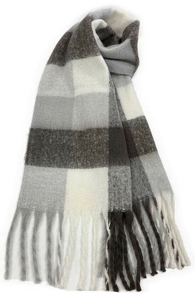 日本代購 - 份量感印花保暖流蘇圍巾-撞色-綠紫