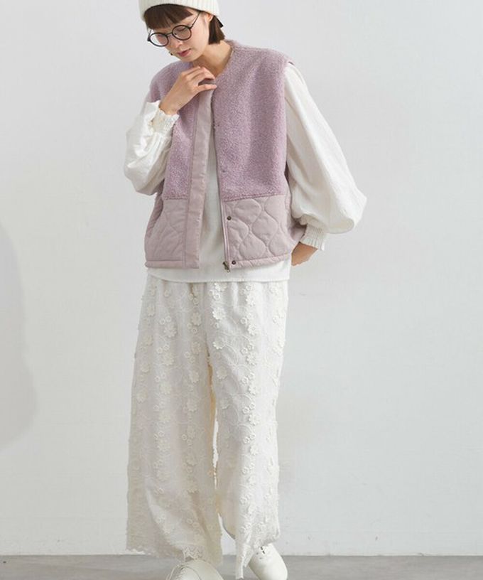 日本 Lupilien - 文青風異素材毛絨拼接保暖背心-炭灰