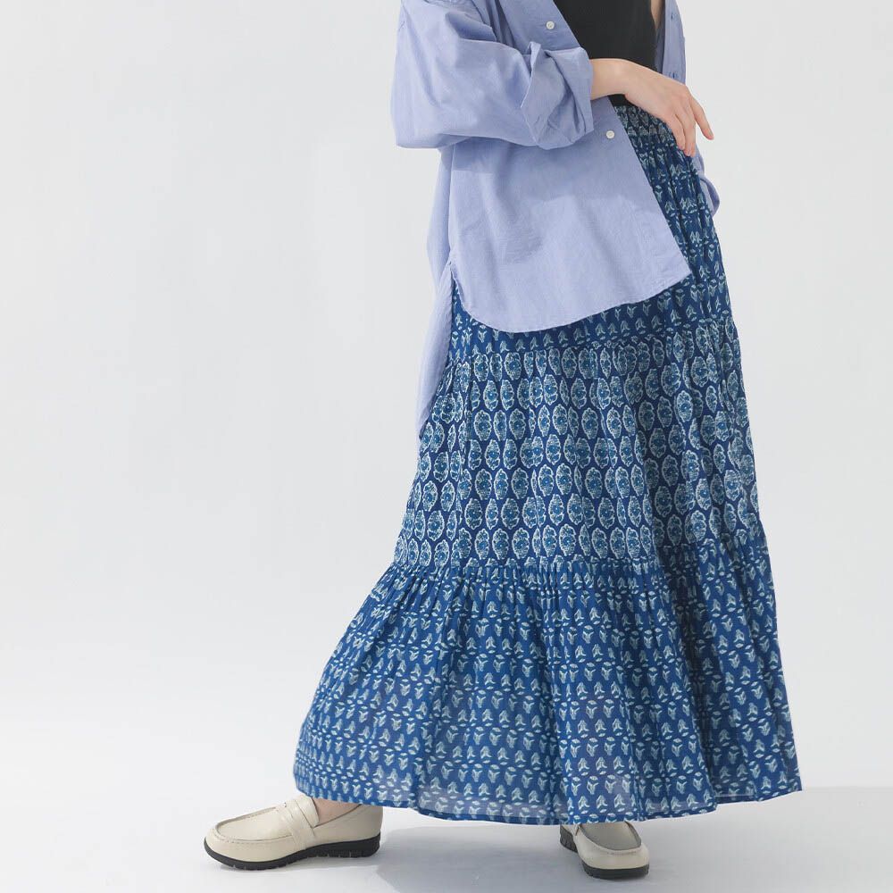100%印度棉 奢華圖騰長裙-寶藍