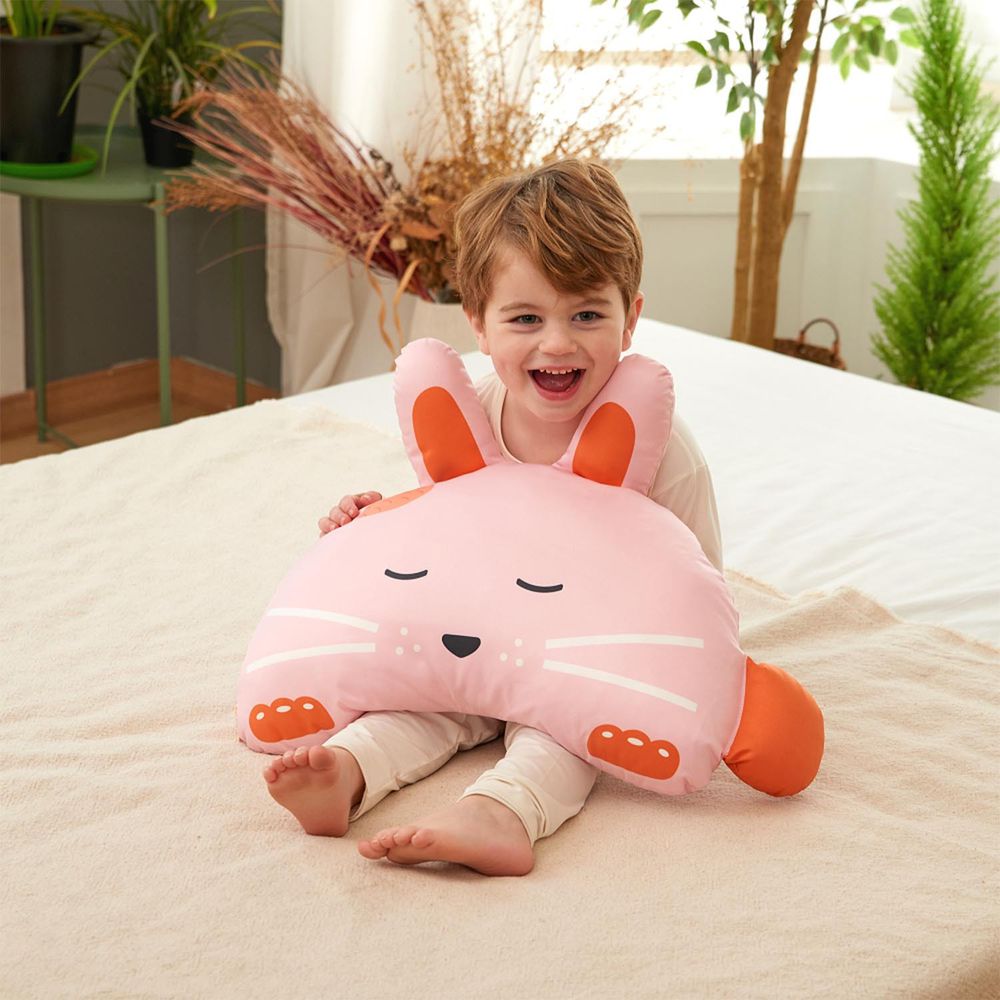 韓國 Hello HiZoo - 手工製動物夥伴防蟎抗菌兒童枕-粉紅兔 (小W30xH50cm)