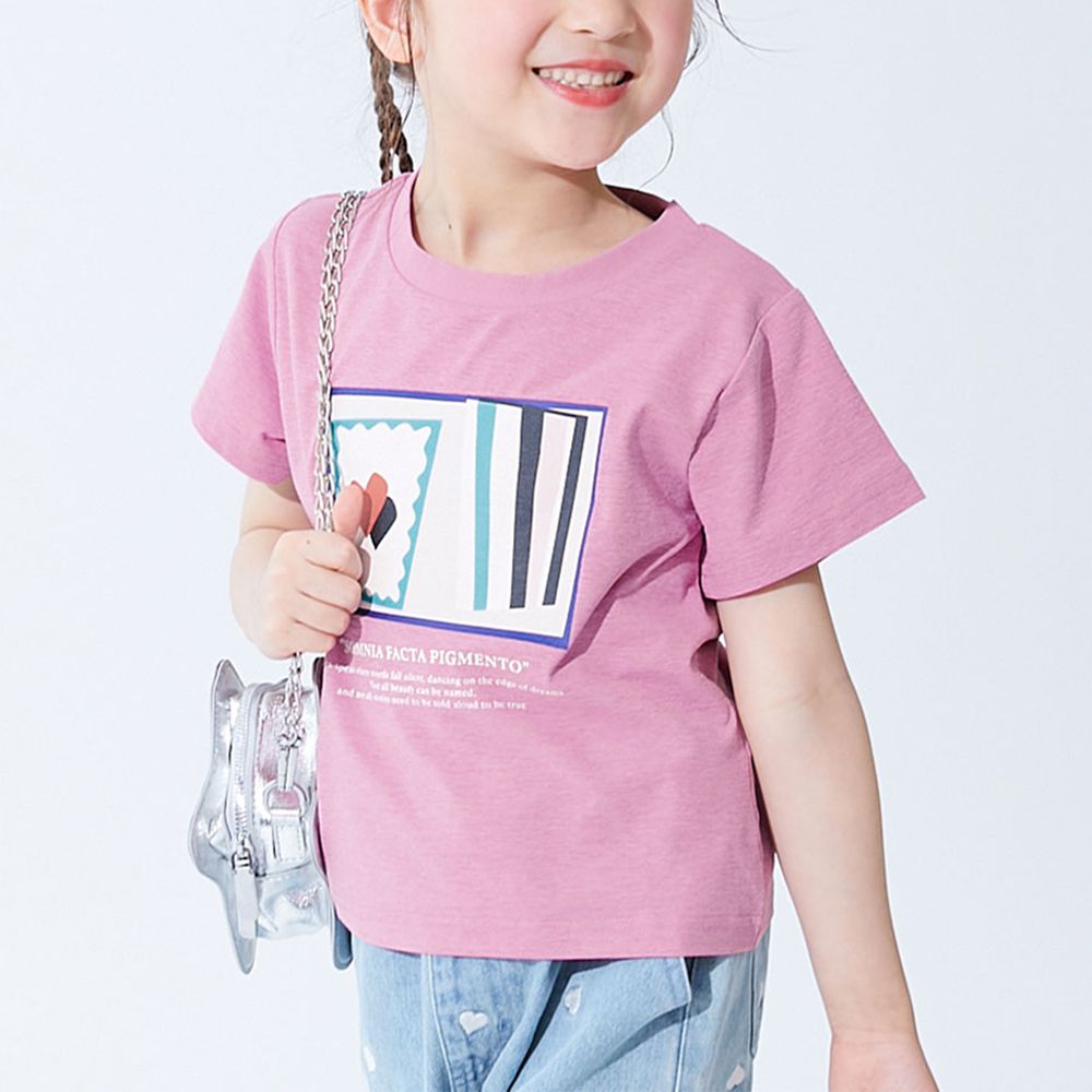 吸汗速乾涼感 可愛印花短袖上衣-信件-粉紅