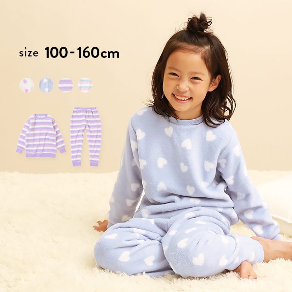 日本 devirock - fleece保暖刷毛家居服/睡衣-愛心-灰藍