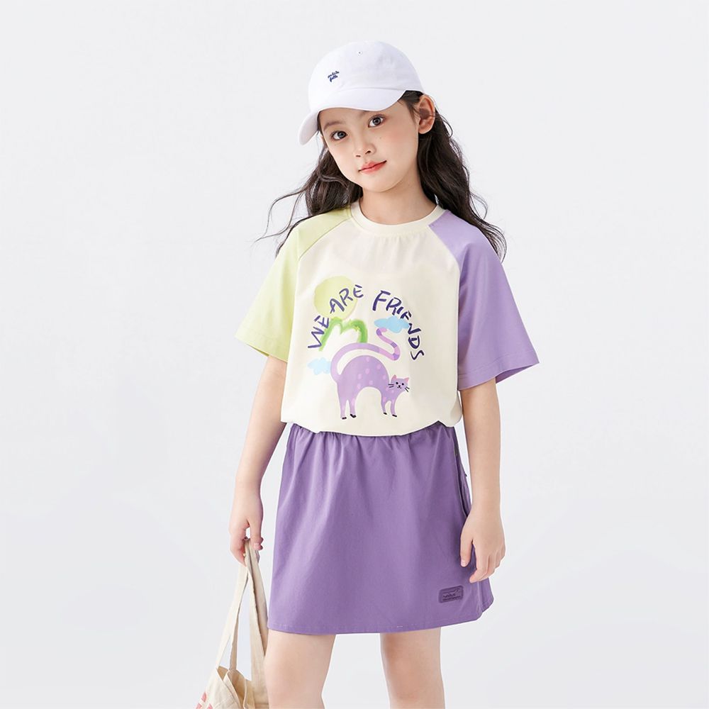 -3℃瞬間涼感短袖T-卡通插畫-撞色米白