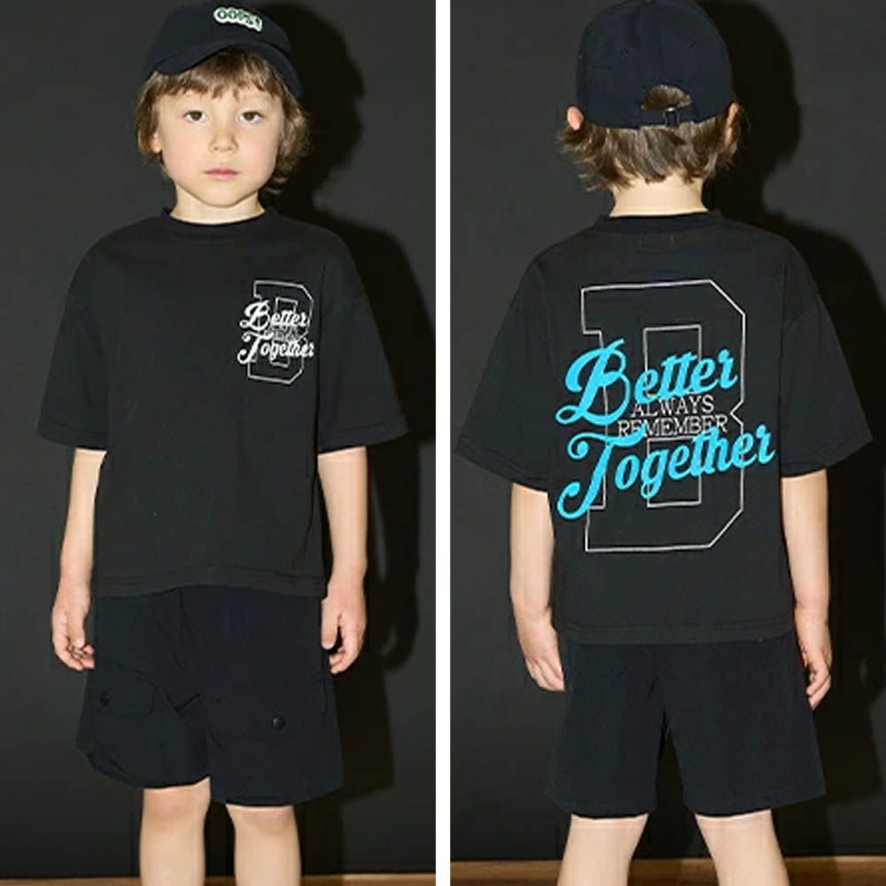 美式休閒印花短袖上衣-黑