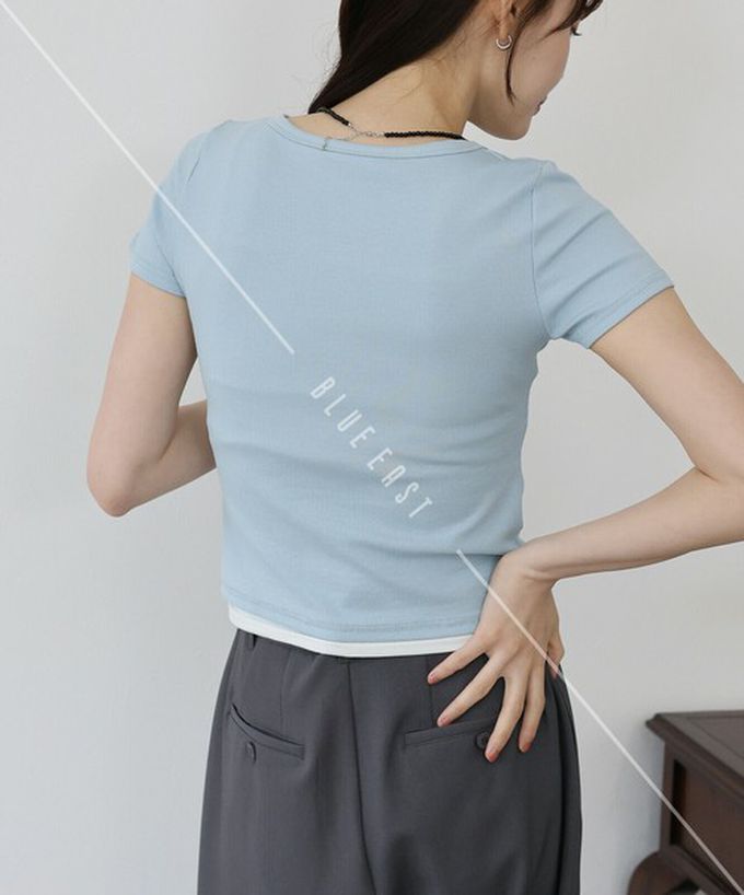 日本 BLUE EAST - 亨利領合身美型短袖上衣-淺黃