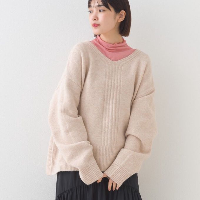 日本 OMNES - V領美型優雅混色感針織毛衣-淺灰