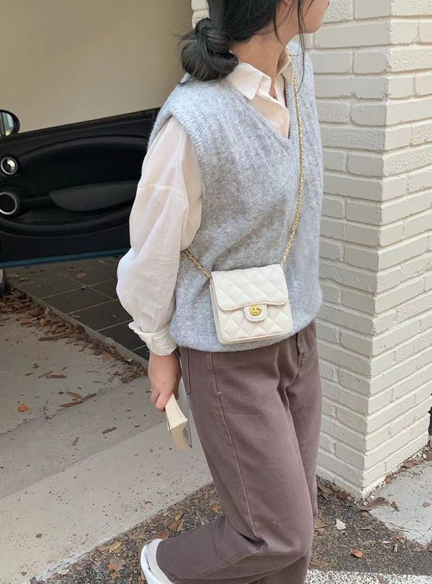 日本 GRL - 菱紋方型金屬鏈小包/側背包-米杏 (F)