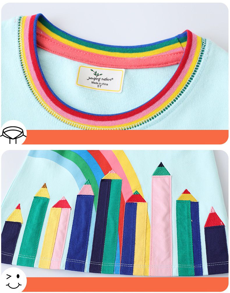 Jumping meters - 棉質圓領短袖洋裝-塗鴉色鉛筆-藍色