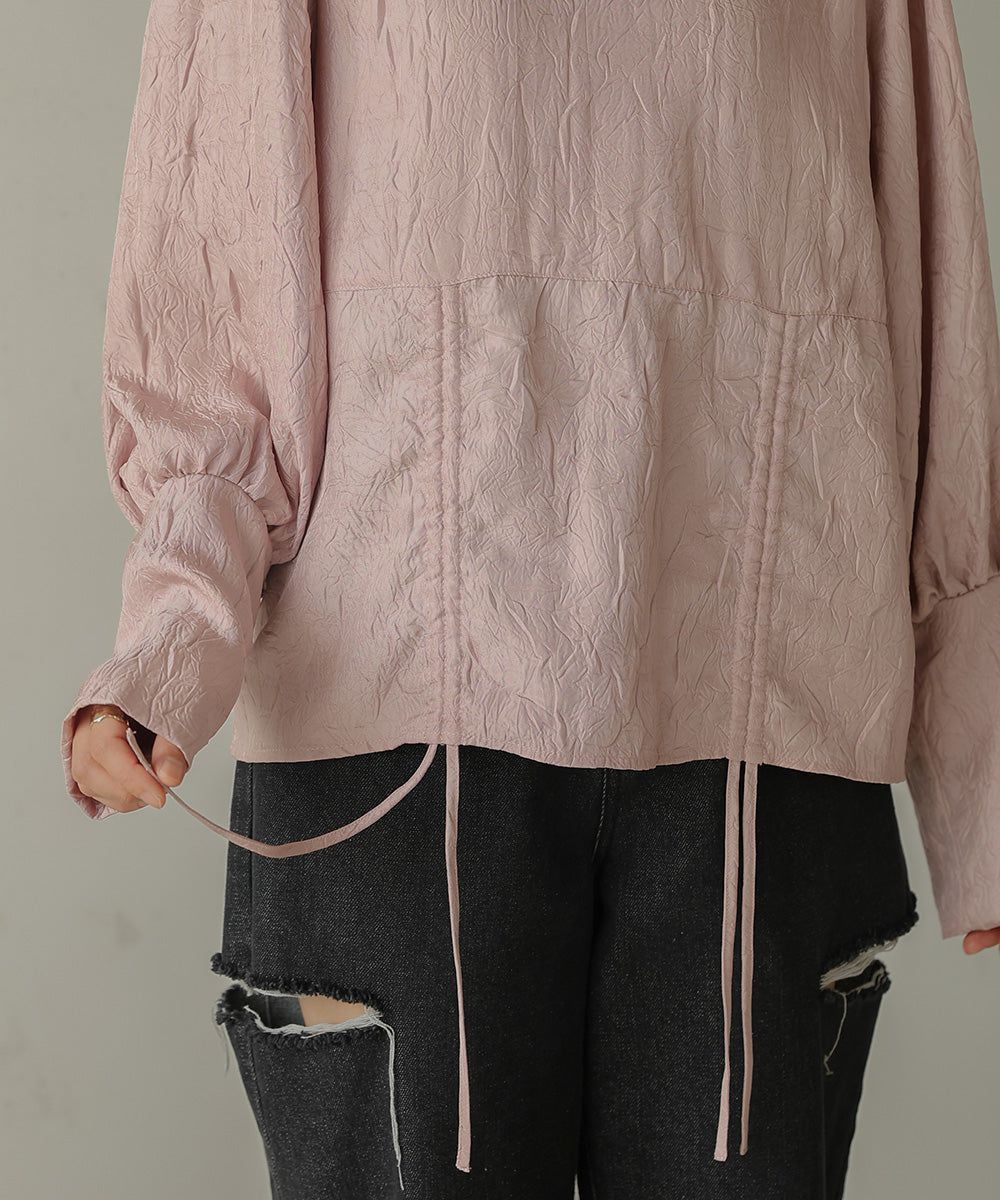 日本 Bab - 光澤感抽繩泡泡袖上衣-香檳