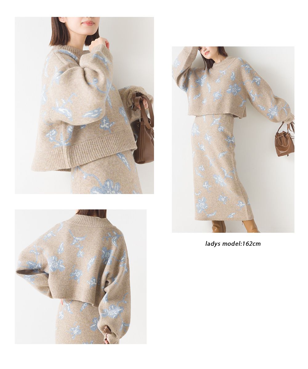 日本 OMNES - 優雅花朵柔軟針織毛衣-氣質灰