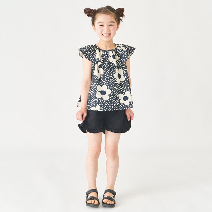 日本 evercloset - 100%棉 歐風荷葉領無袖背心-粉紅