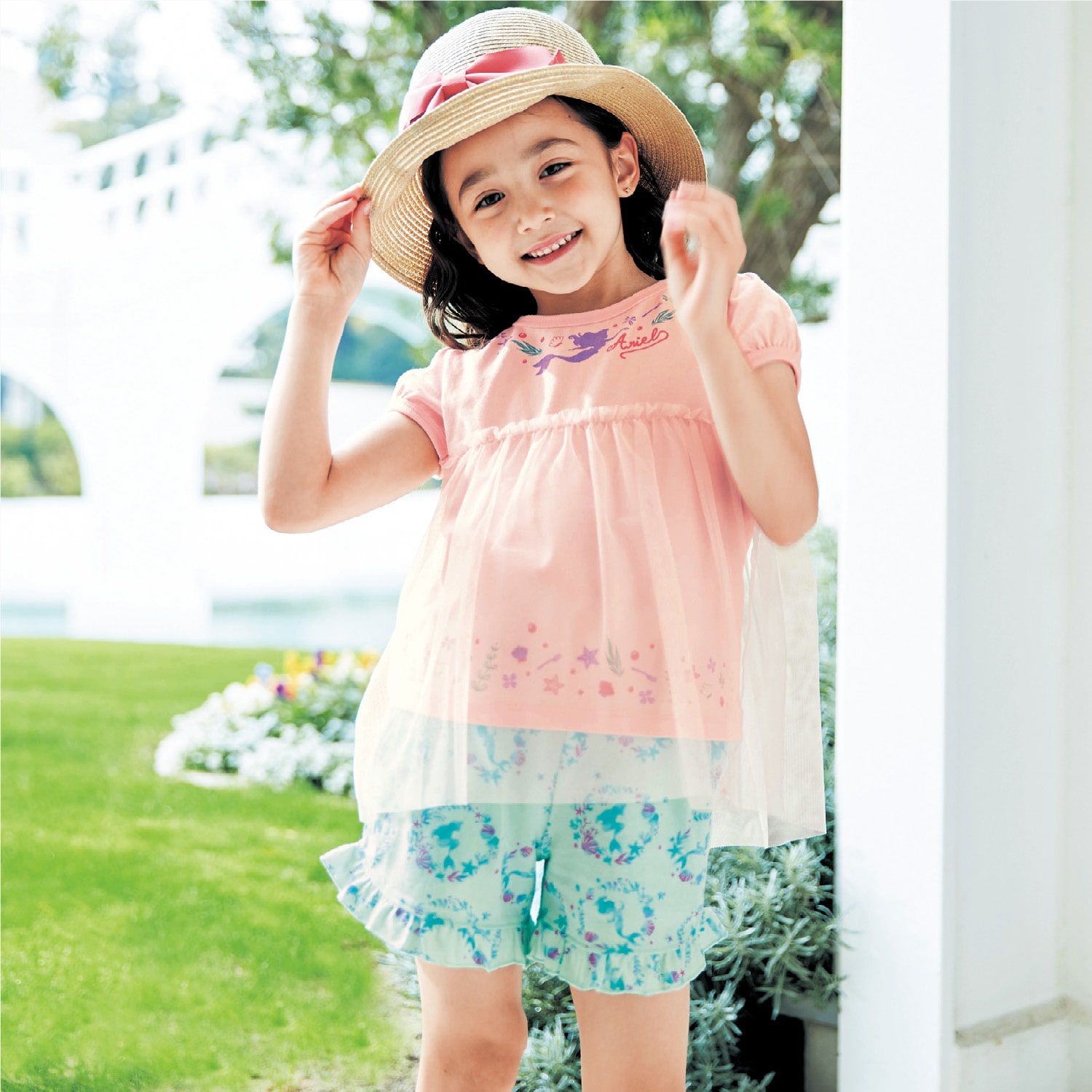 日本千趣會 - 迪士尼 外層薄紗泡泡袖上衣-冰雪奇緣-水藍