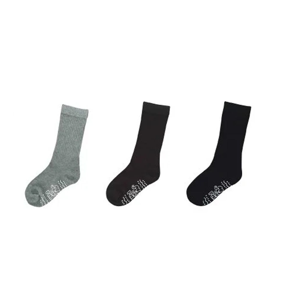 貝柔 Peilou - 貝寶萊卡義式對目泡泡純色止滑長襪-3色各1雙(灰/咖啡/黑)