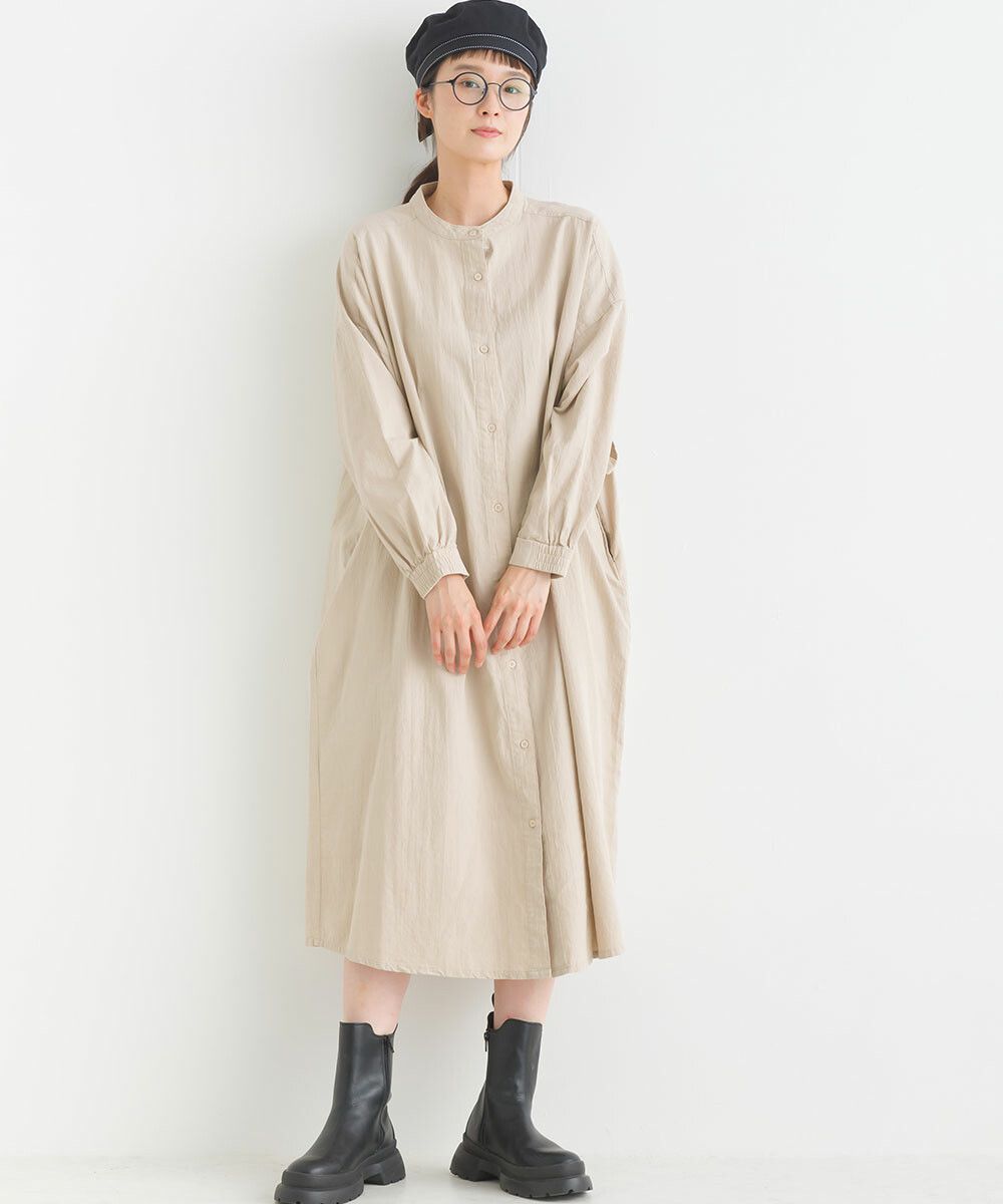 日本女裝代購 - 文藝少女小立領長袖洋裝-珊瑚粉
