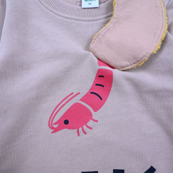 日本 Baby Room - 裏毛立體翻翻樂長袖上衣-美味炸蝦-卡其