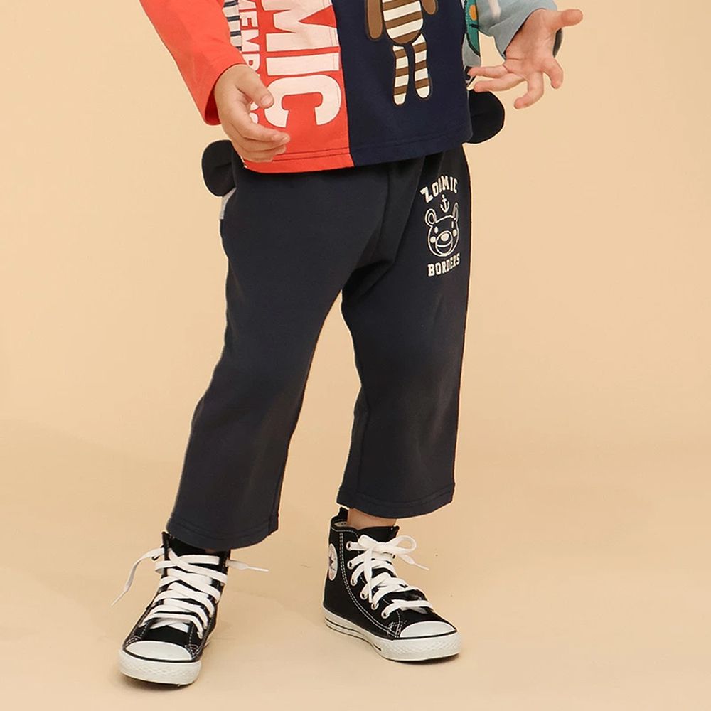 可愛熊耳朵裏毛七分褲-貓熊-海軍藍