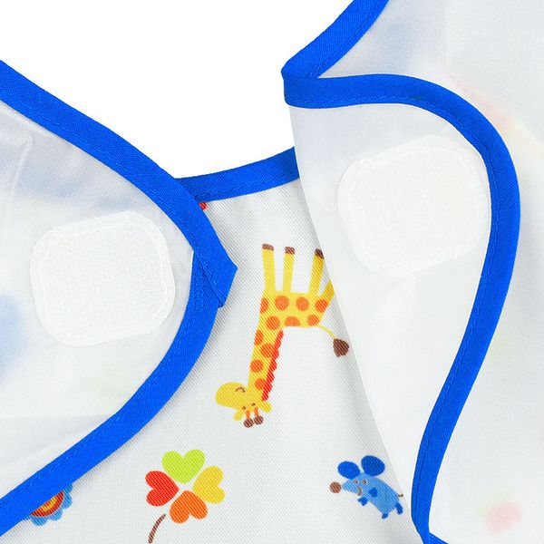 akachan honpo - 抗油汙、快乾長袖圍兜-動物-藍色 (80～95)