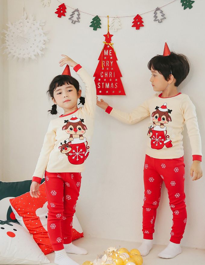 正韓 Puco - 超優質嬰幼兒/兒童長袖100% 有機純棉家居服/睡衣-聖誕麋鹿