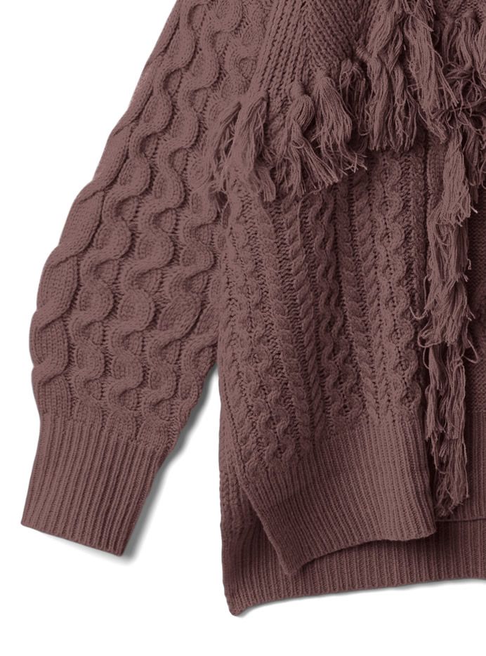 日本 GRL - 流蘇麻花針織毛衣-白