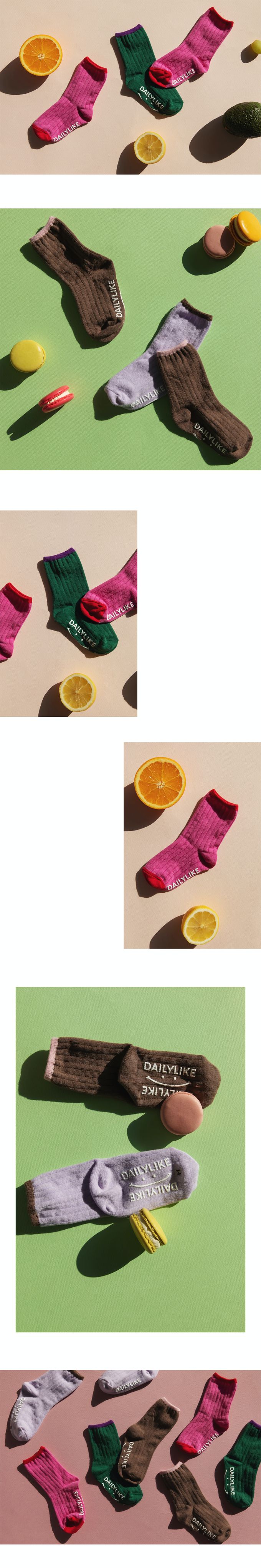 韓國 Daily Like - 兒童襪子/中筒襪2入組-淺紫X咖啡02