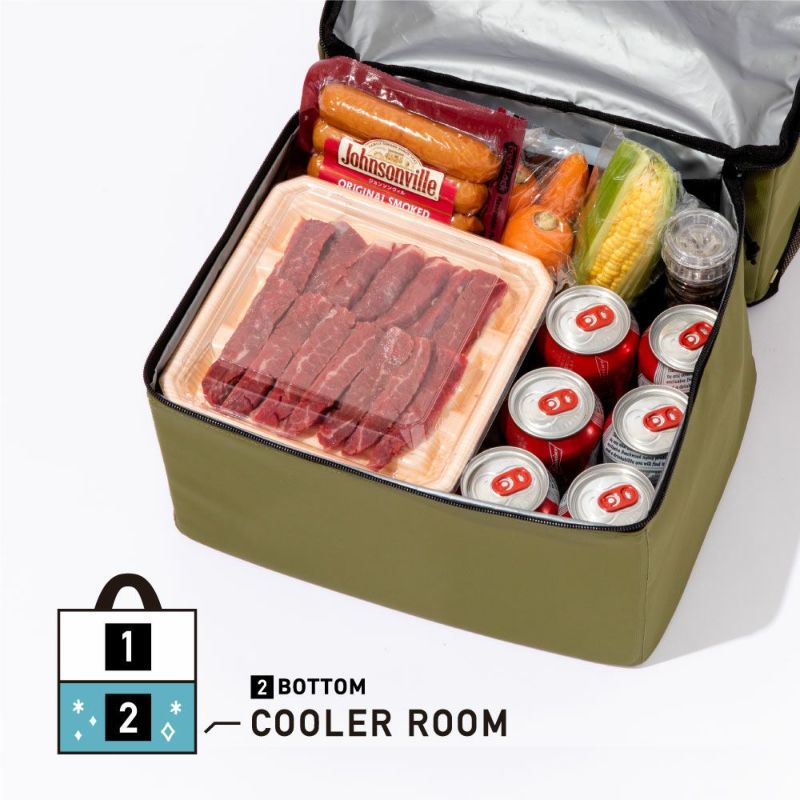 日本 IROHA - 野餐必備 雙層保溫保冷可折疊購物袋-橄欖綠 (M(26×23×21cm))