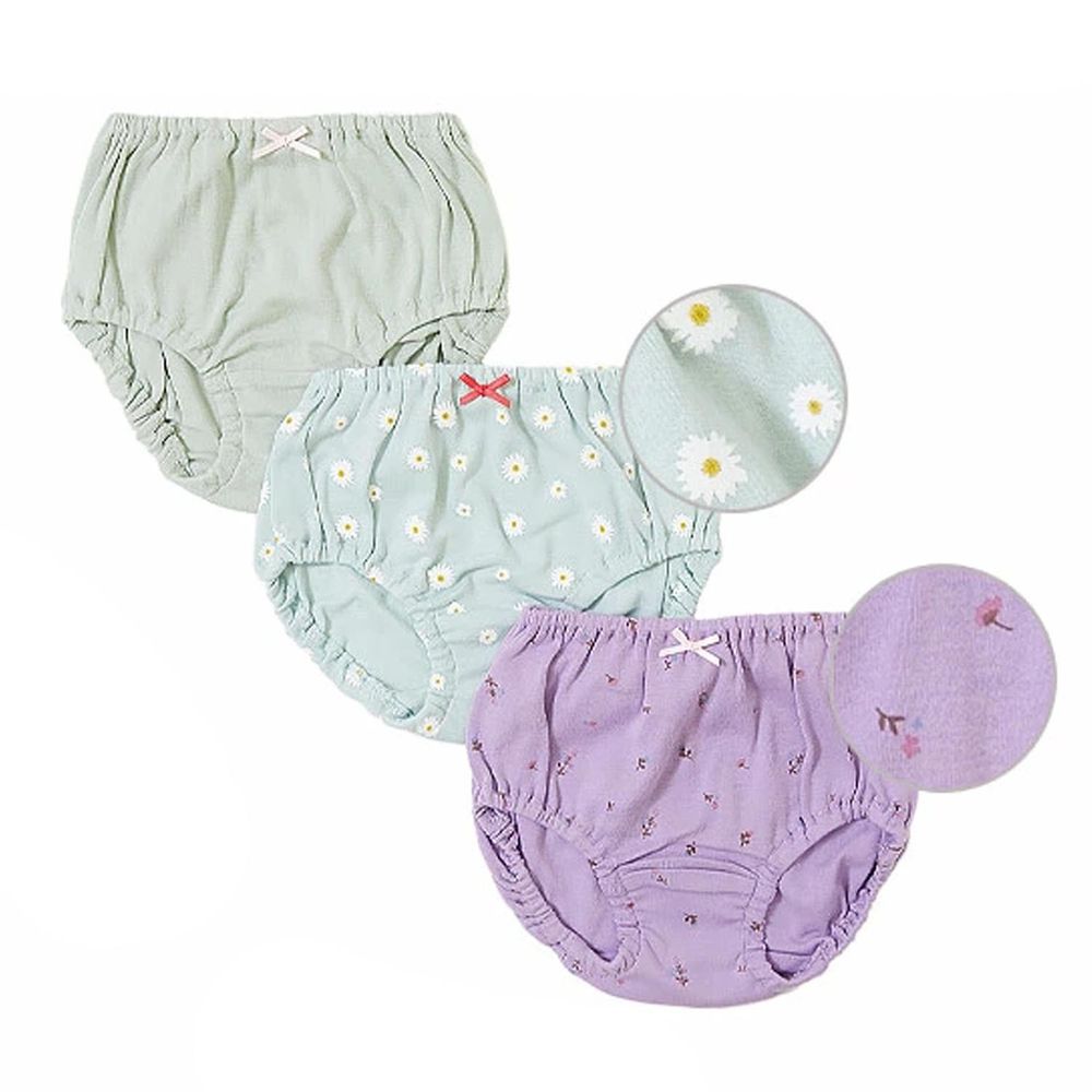日本 devirock - 純棉吸水速乾平口內褲三件組(女孩)-綠藍紫