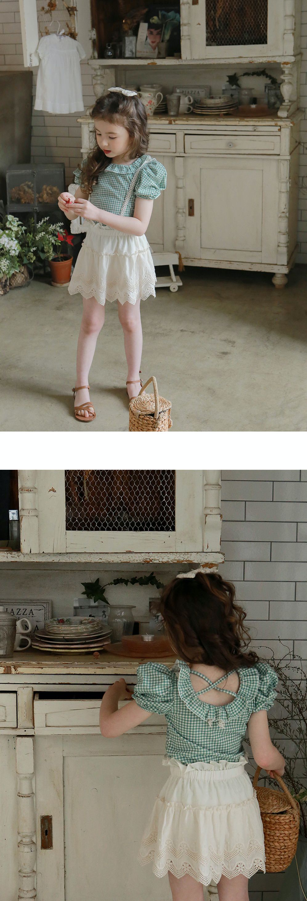 韓國 PuellaFLO - 鋸齒狀鏤空蕾絲綁帶吊帶裙-米白