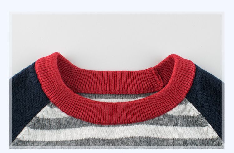 純棉針織長袖毛衣-撞色插肩條紋-紅藍色