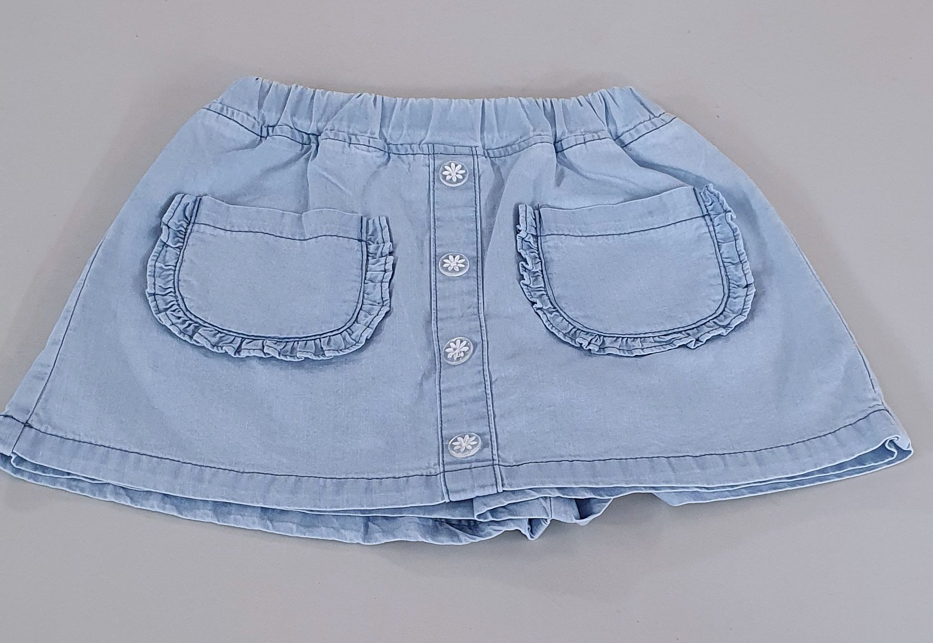 韓國 ERU - 花朵鈕釦雙口袋牛仔褲裙