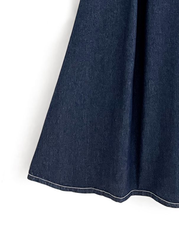 日本 GRL - V領酷甜丹寧泡泡短袖洋裝-海軍藍