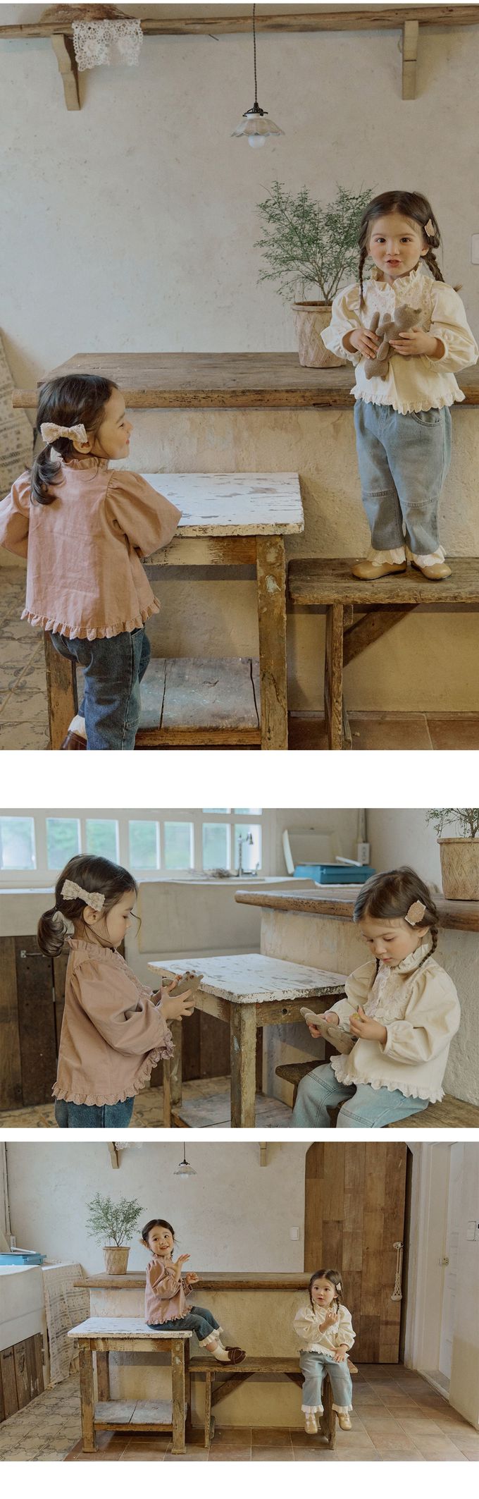 韓國 Puellaflo - 法式布花點綴鈕扣長袖上衣-米杏