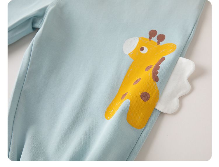 立體卡通束口長褲-長頸鹿-淺藍色