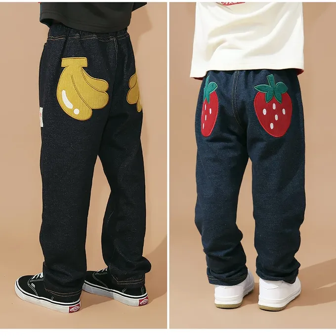 日本 ZOOLAND - 水果樂園 水果屁屁舒適牛仔長褲-香蕉