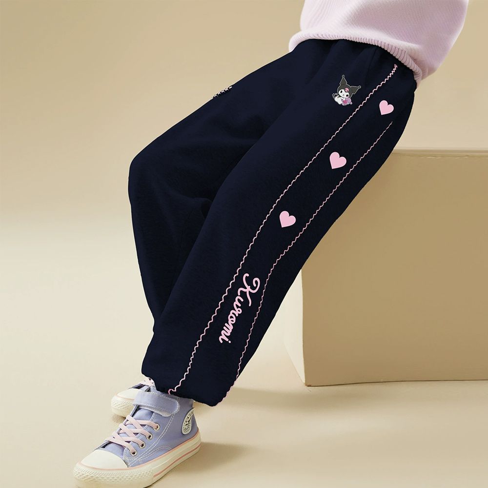 側邊花邊織帶愛心休閒長褲-卡通人物酷洛米-藏青