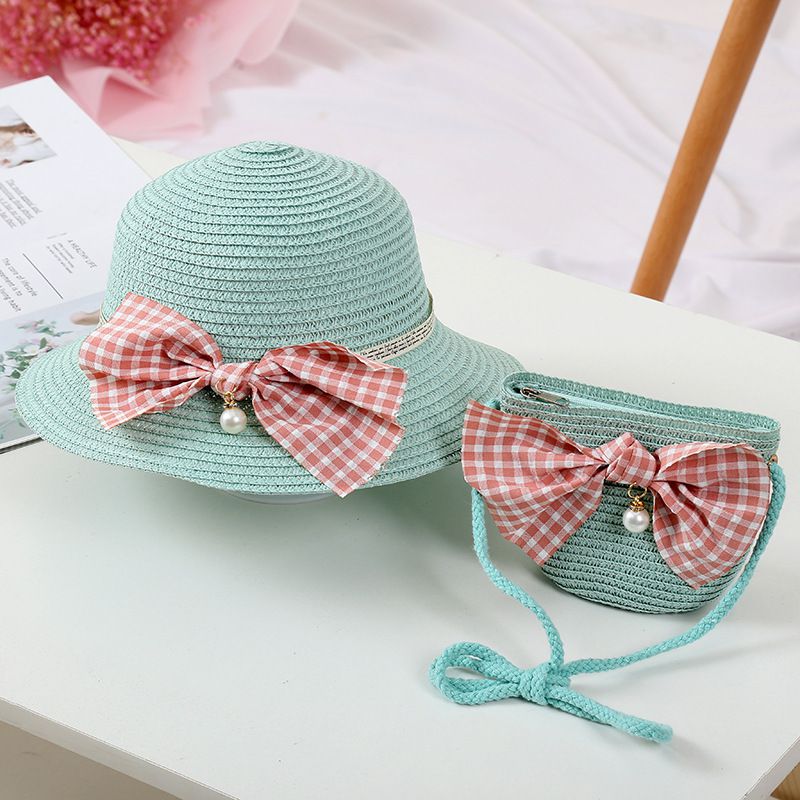 日系沙灘蝴蝶結草帽/遮陽帽-附小背包-卡其色 (建議2-8歲)