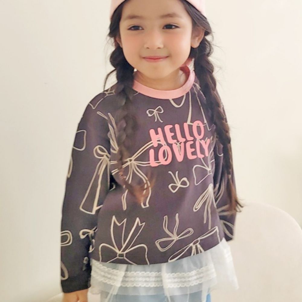 Peanuts House 純棉長袖上衣-手繪蝴蝶結-炭灰