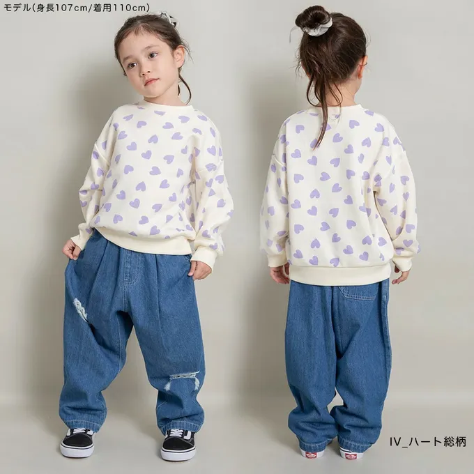 日本 BRANSHES - 裏起毛 可愛女孩縮口長袖上衣-滿版花朵-黑