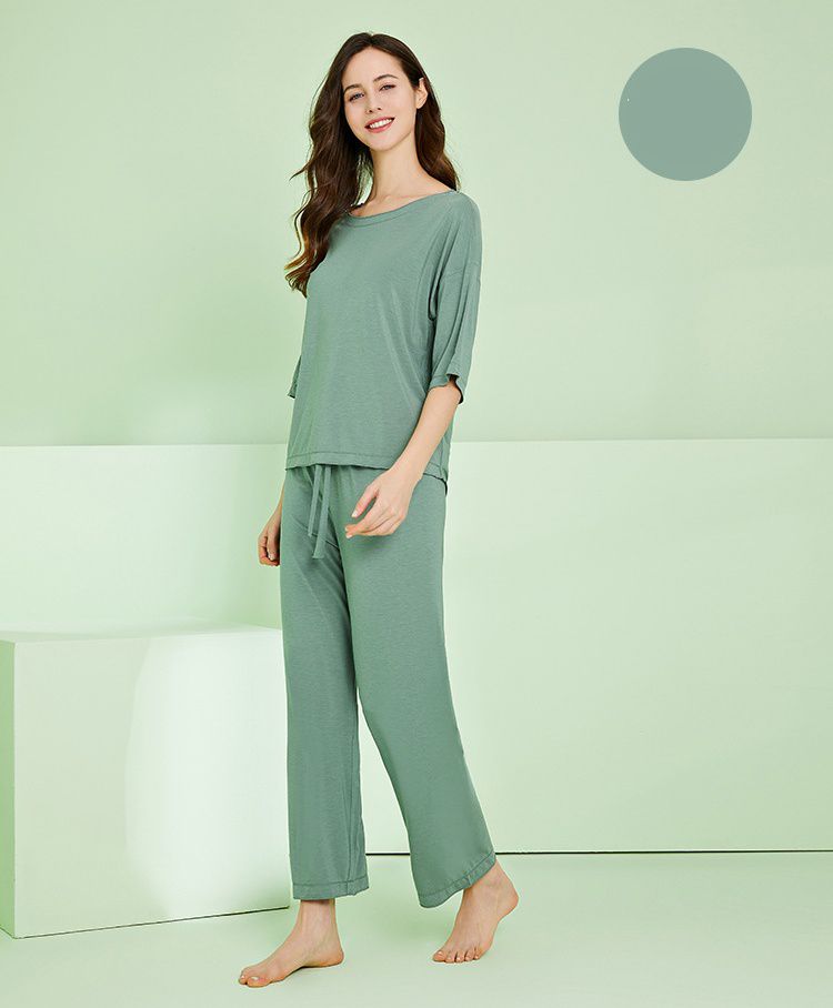 莫代爾寬鬆休閒睡衣套裝-杏色