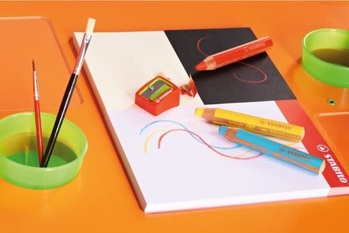 德國 STABILO - woody 3合1系列粉蠟筆-6色+削筆器 (筆芯寬10mm)-產地:捷克