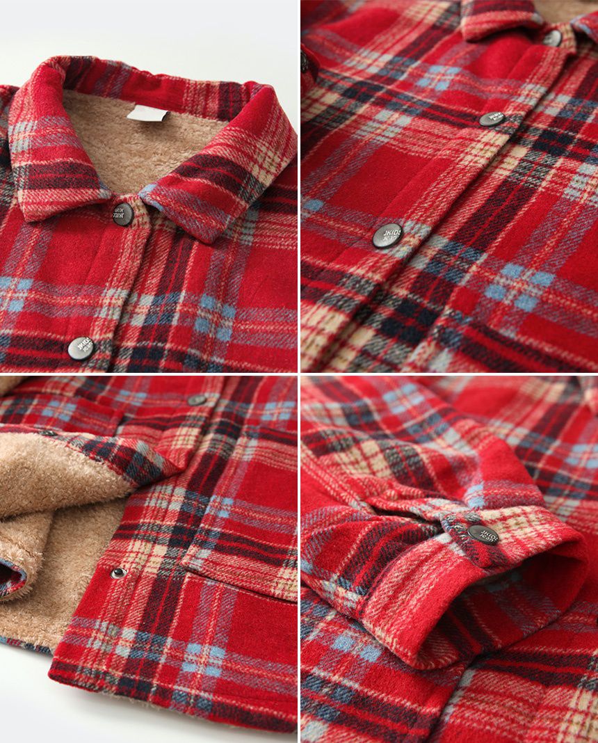 韓國 J KIDS - (內刷毛)長版紅格子襯衫/夾克