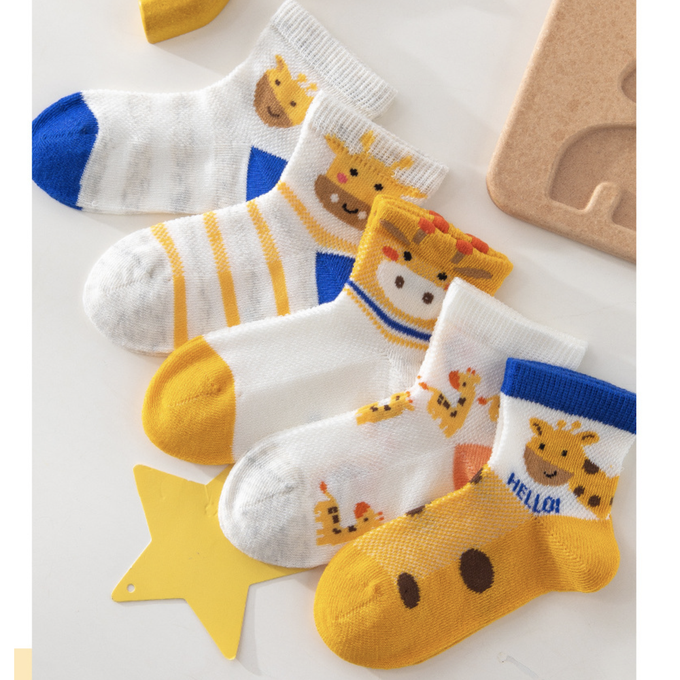 love, charlotte - Hello長頸鹿網眼短筒棉襪-5 雙一組