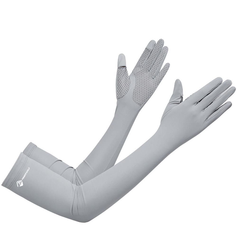 UPF50+成人冰絲涼感防曬袖套-指尖開口款-灰色 (F(約52x10CM))