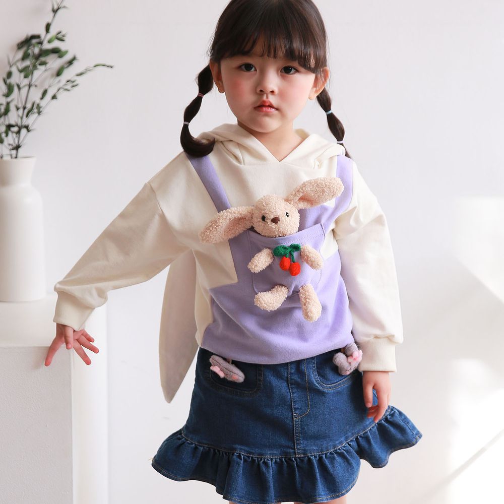 韓國 Coco rabbit - 兔子娃娃兔耳朵連帽大學T-紫