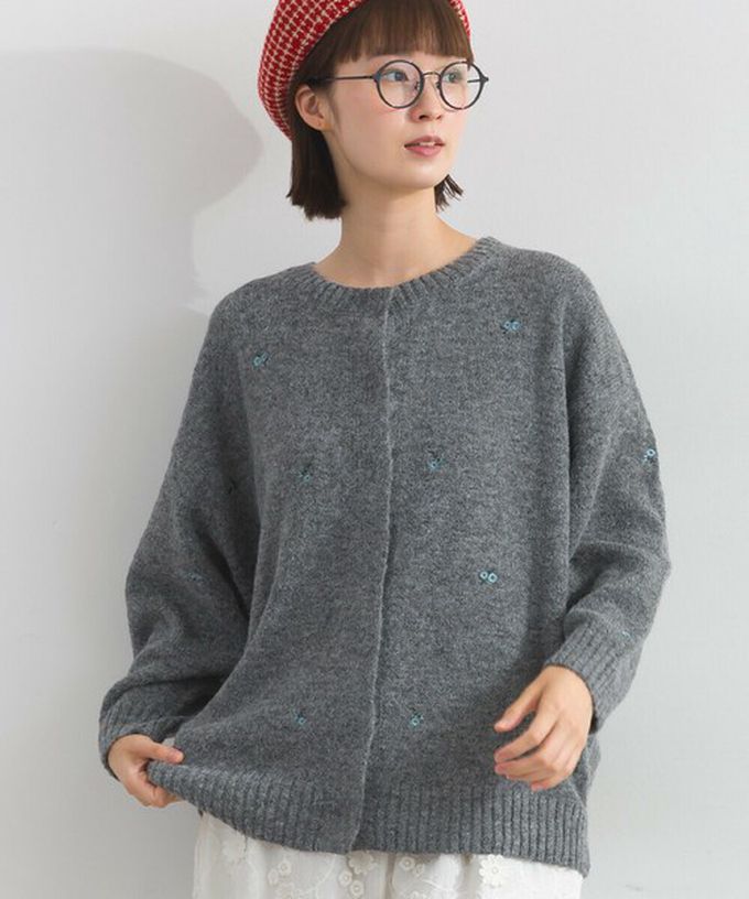 日本 Lupilien - 低調小花刺繡圓領開襟針織外套-橘紅