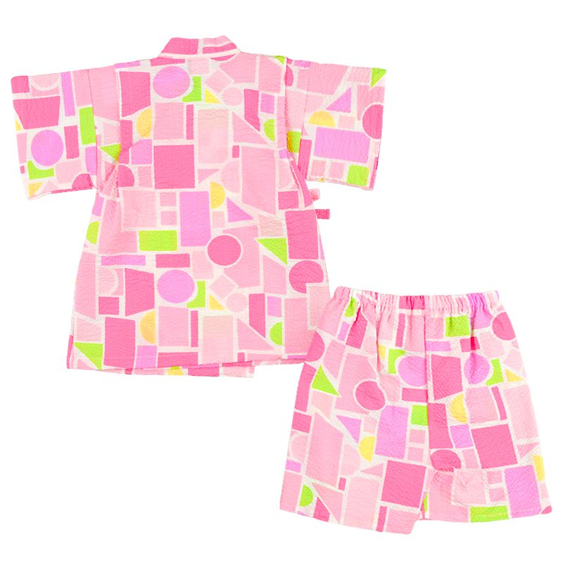 akachan honpo - 兩件式甚平-幾何圖案-粉紅色