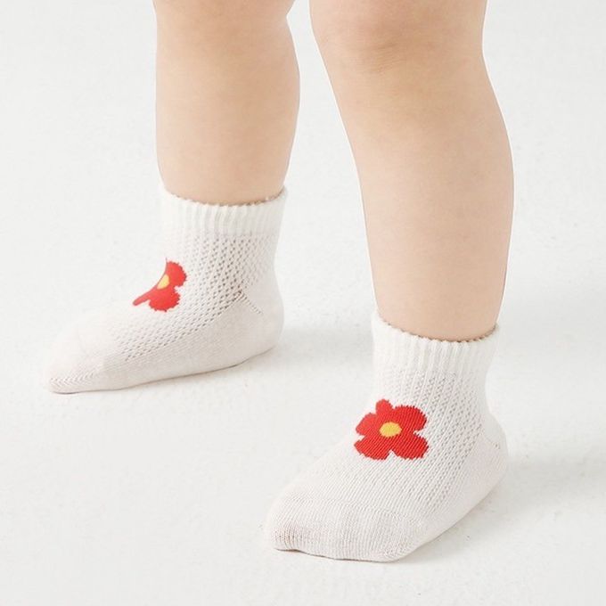 萌兔逛花園點膠網眼船型棉襪