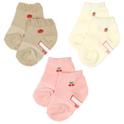 akachan honpo - 踝襪3雙組-水果-淺卡其色 (9~14cm)