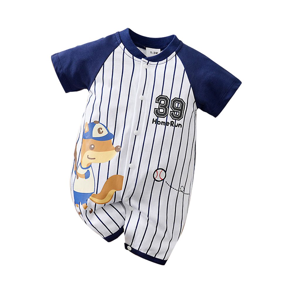 棉質短袖包屁衣 短袖嬰兒服-棒球松鼠