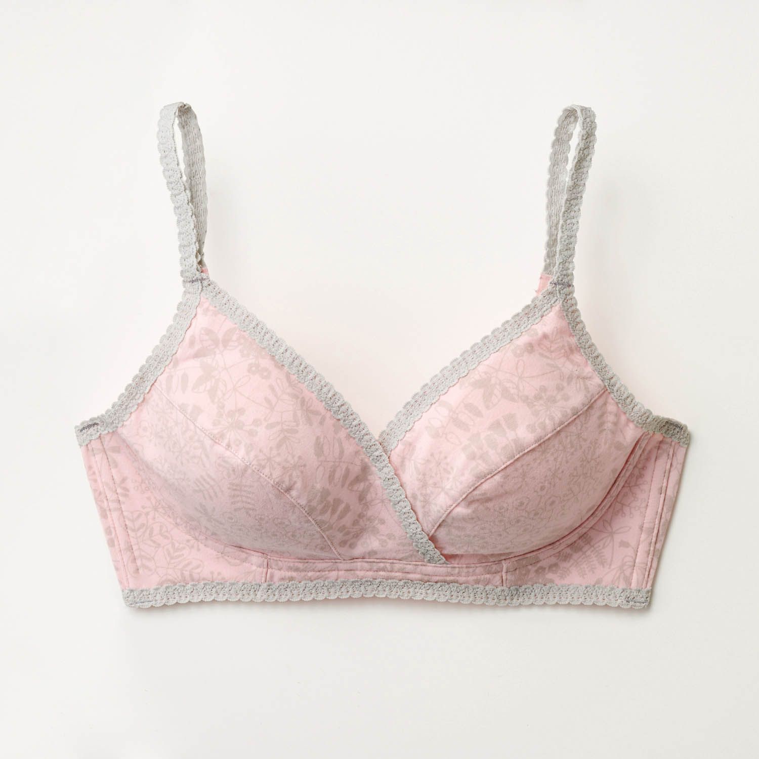 日本千趣會 - 細肩帶 孕哺/哺乳內衣(附可拆罩杯)-粉紅花草