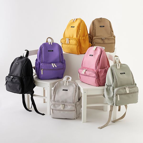 日本 petit main - 潑水加工硬挺帆布透氣背包-灰綠 (F)